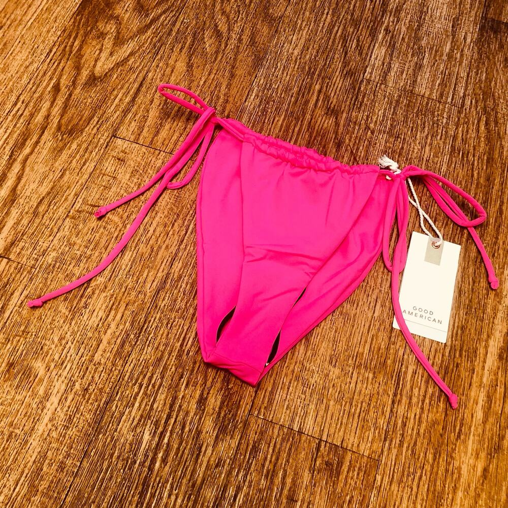 Good American Hot Pink Tiny Ties Side Tie Cheeky Swim Bikini Bottom Size 1 - Picture 2 of 8